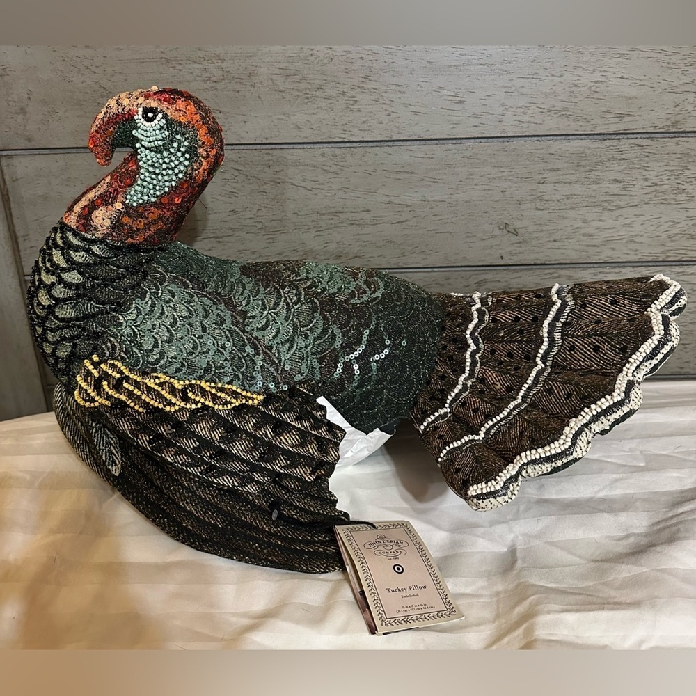 John Derian x Target Beaded Fall Turkey Shaped Pillow Thanksgiving Decor NEW